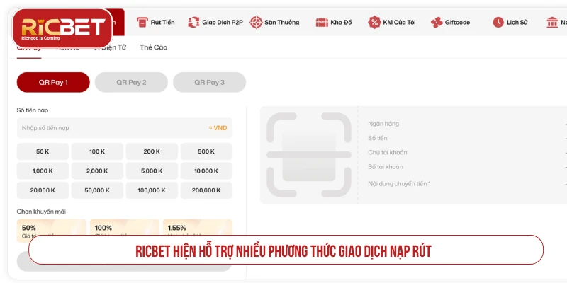 Ricbet Vision - Cá Cược Casino, Thể Thao, Đá Gà, Bắn Cá Uy Tín Thông tin nạp rút tiền và quản lý giao dịch tại RICBET